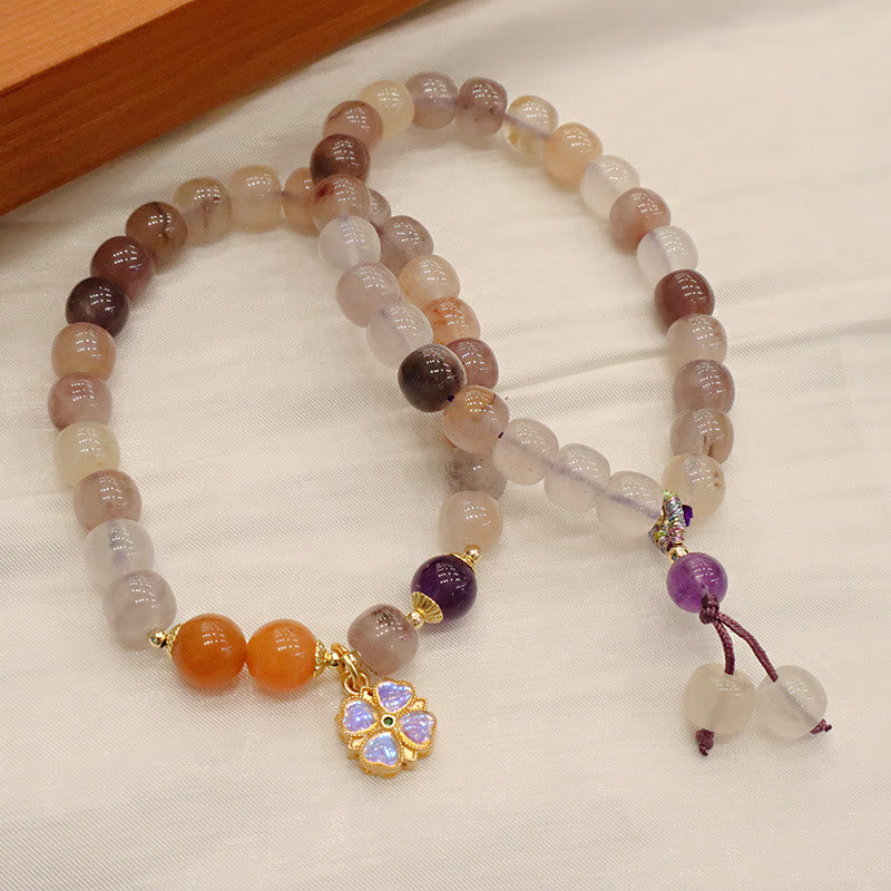 Buddha Stones Natural Purple Golden Silk Jade Violet Flower Bead Charm Wealth Bracelet - image 1