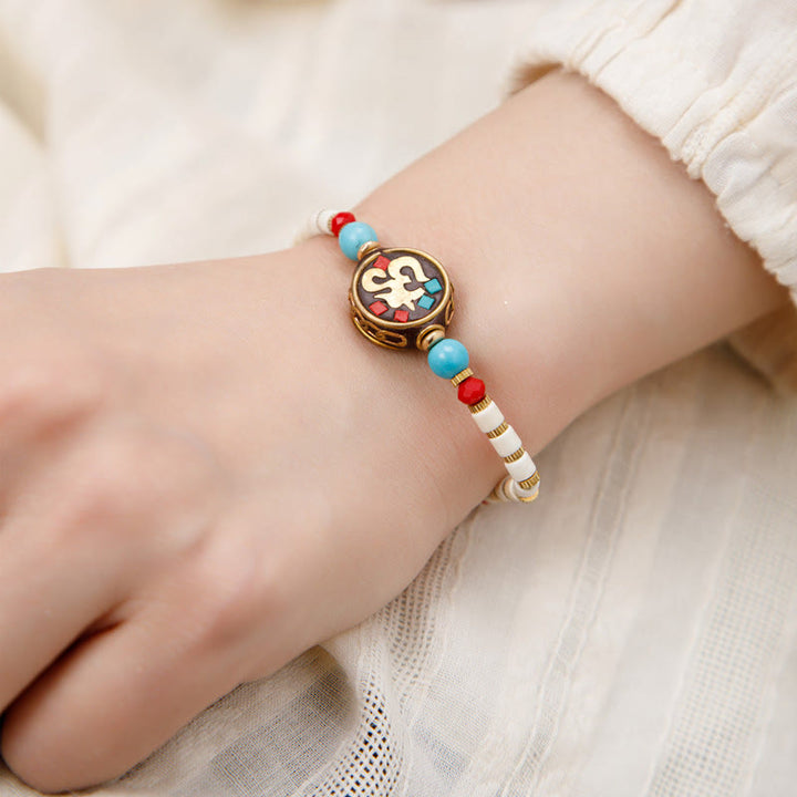Buddha Stones Tibetan Turquoise Om Mani Padme Hum Protection Strength Bracelet - OM - image 9