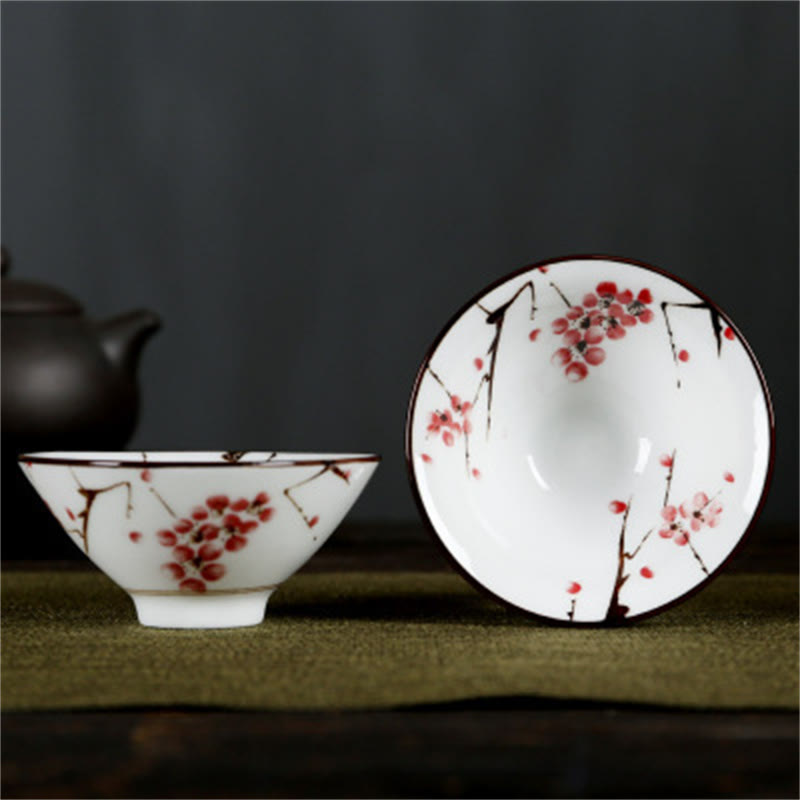 Buddha Stones Flowers Fu Character Mountains Lotus Cherry Blossoms Ceramic Teacup Kung Fu Tea Cup - Red Peach Blossoms 8.5cm*4cm*90ml - image 46
