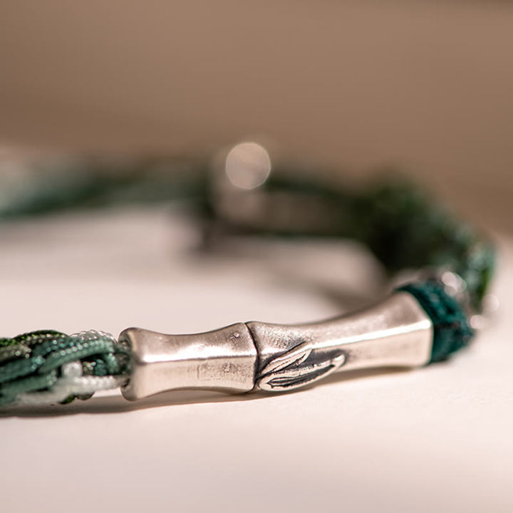 Buddha Stones 925 Sterling Silver Bamboo Reincarnation Knot Luck Protection String Bracelet - image 6