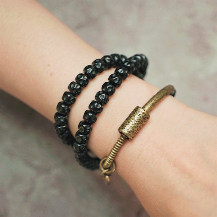 Buddha Stones Retro Coconut Shell Copper Happiness Triple Wrap Bracelet - image 10