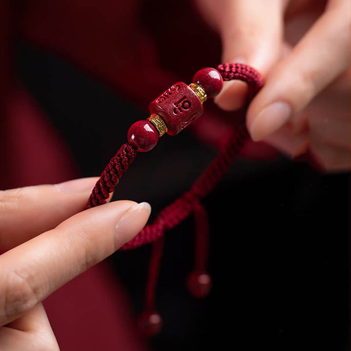 Buddha Stones Tibet Cinnabar Om Mani Padme Hum Engraved Blessing Braided Bracelet - image 4