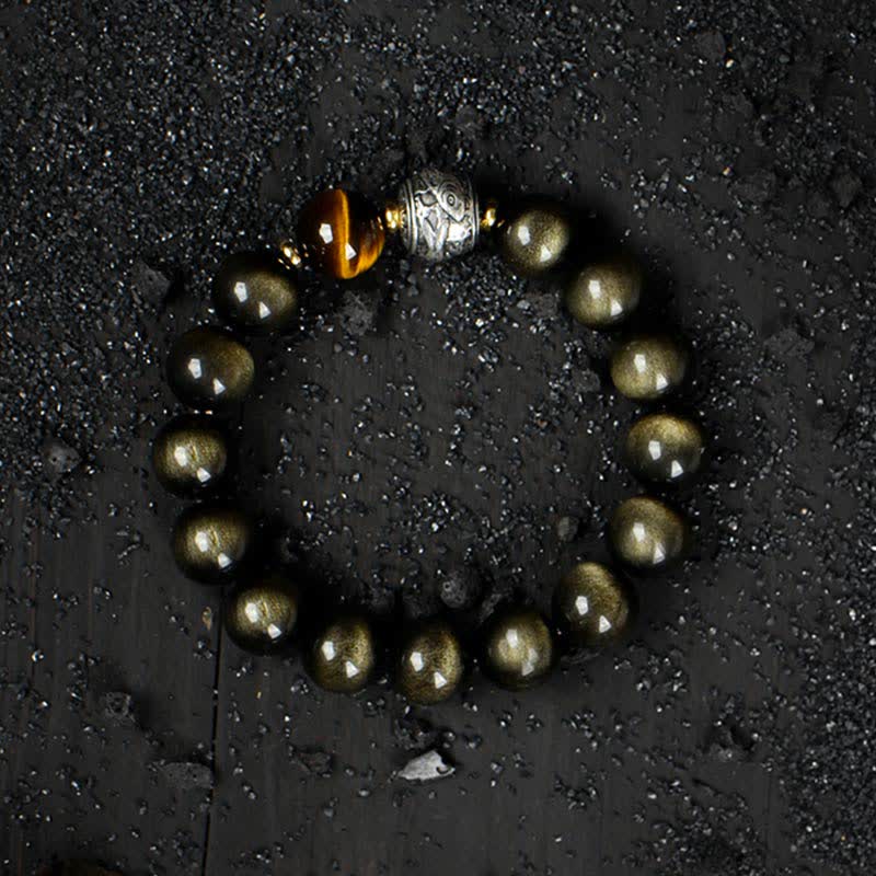 Buddha Stones To Experience a Reversal of Fortune Rainbow Obsidian Gold Sheen Obsidian Protection Bracelet - image 8