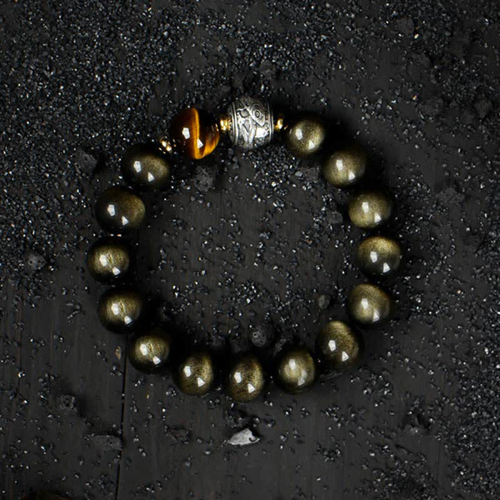 Buddha Stones To Experience a Reversal of Fortune Rainbow Obsidian Gold Sheen Obsidian Protection Bracelet - image 8