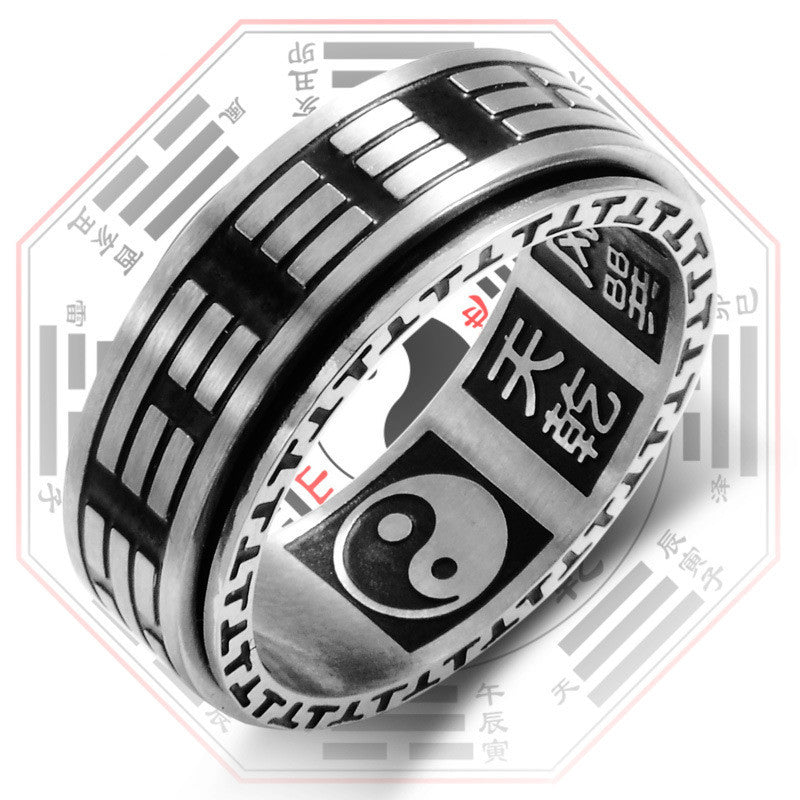 Buddha Stones Bagua Yin Yang Titanium Steel Balance Rotatable Ring - image 6