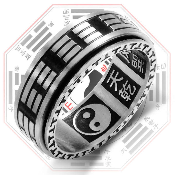 Buddha Stones Bagua Yin Yang Titanium Steel Balance Rotatable Ring - image 6