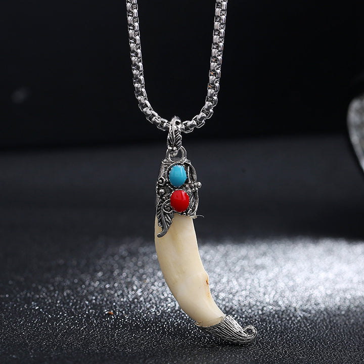 Buddha Stones Imitation Wolf Tooth Titanium Steel Balance Necklace Pendant - image 4