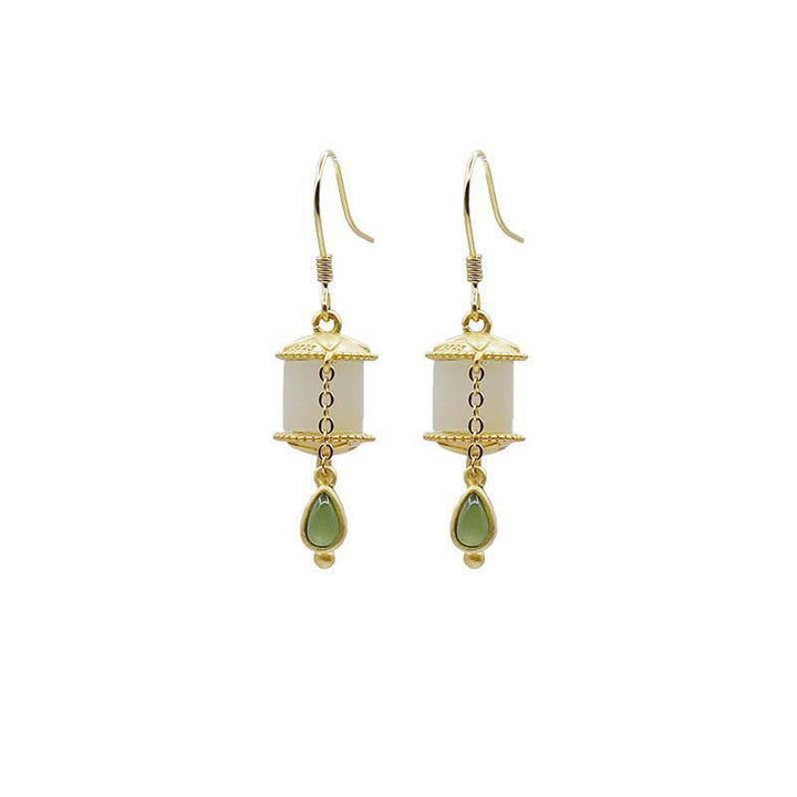 Buddha Stones 925 Sterling Silver Jade Prayer Wheel Luck Drop Earrings - image 12