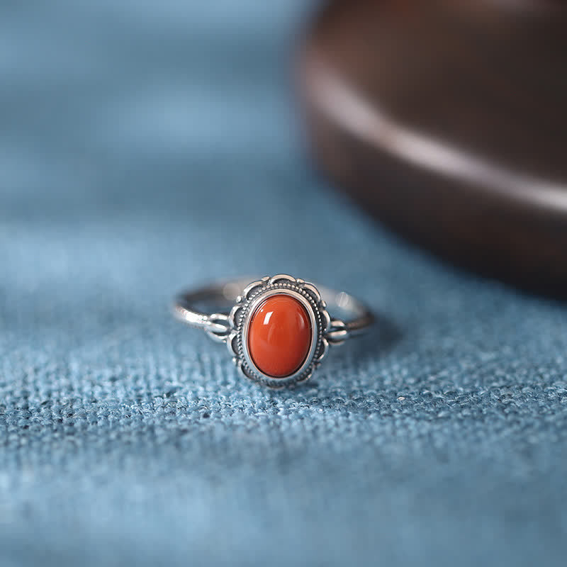 925 Sterling Silver Tibetan Turquoise Red Agate Protection Ring - image 7