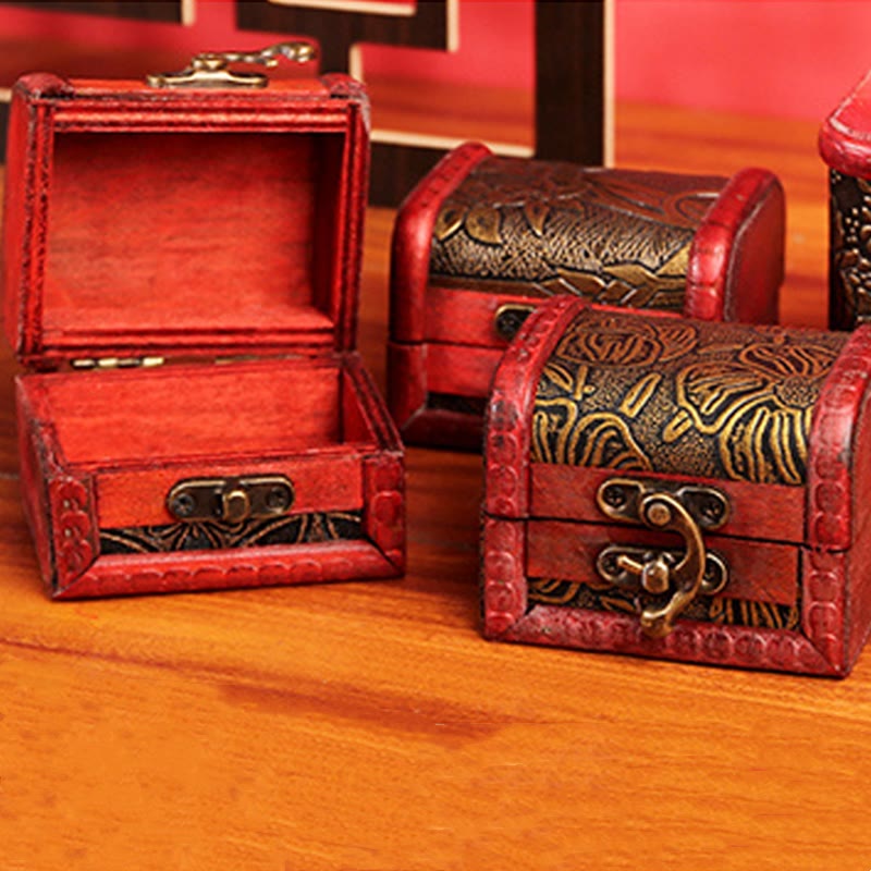 Buddha Stones Retro Small Wood Jewelry Box Lotus Golden Grape Copper Coin Daffodil Grass Flower Jewelry Storage Box - image 5