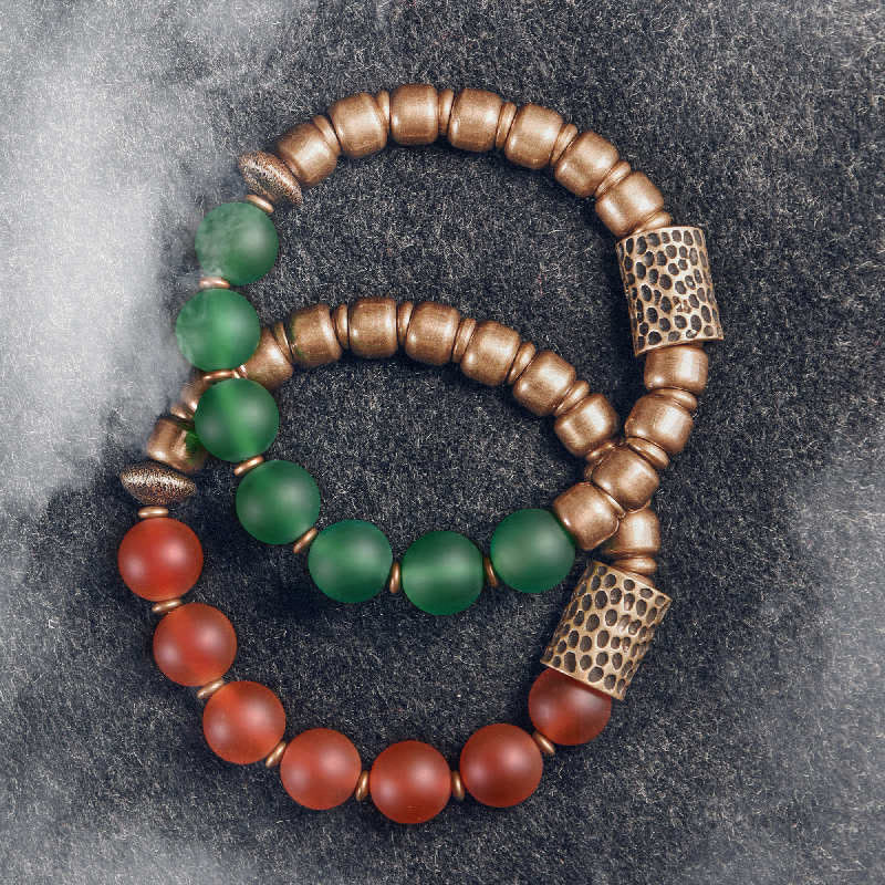 Buddha Stones Tibetan Red Agate Green Agate Copper Confidence Fortune Bracelet - image 1