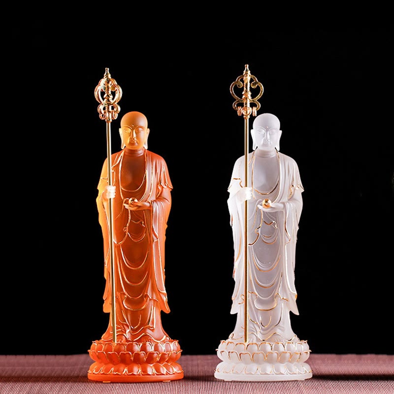Buddha Stones Handmade Ksitigarbha Bodhisattva Figurine Liuli Crystal Art Piece Serenity Statue Home Decoration - image 15