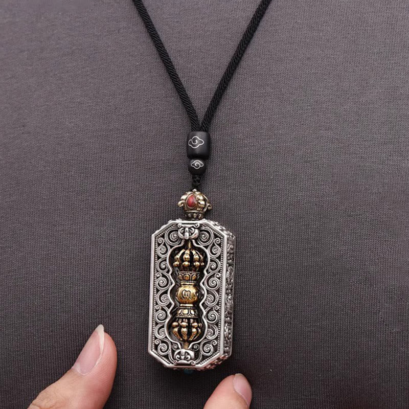 Buddha Stones Tibetan Om Mani Padme Hum Carved Dorje Vajra Rotatable Lotus Pattern Purity Rope Necklace Pendant - image 4