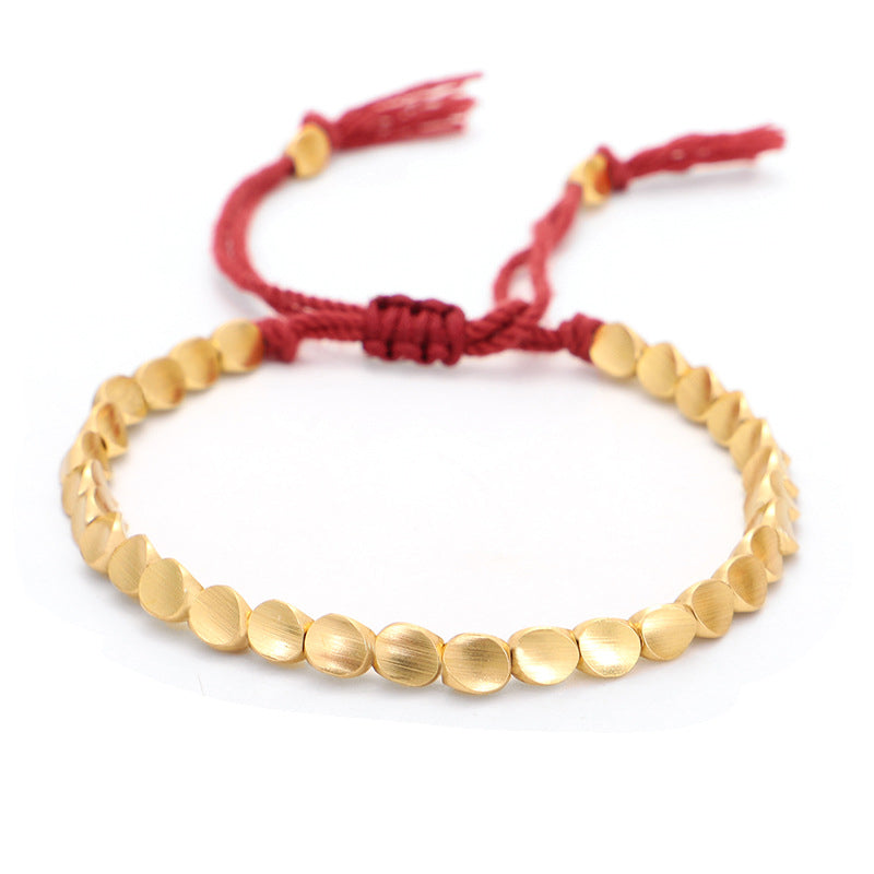 Buddha Stones Tibetan Copper Beads Healing Luck Bracelet - Crimson rope - image 5