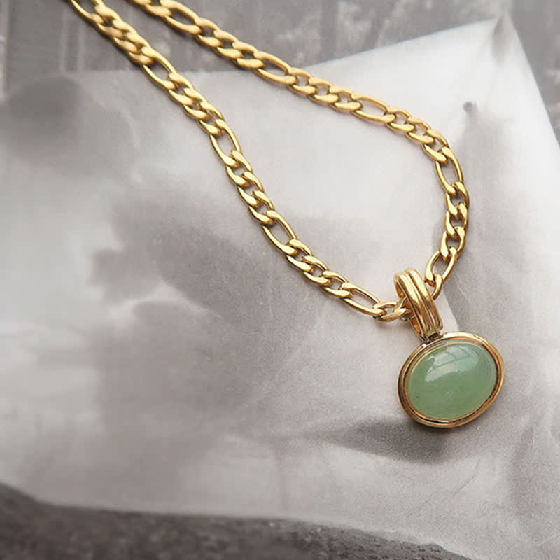 Oval Turquoise Strength Titanium Steel Necklace Pendant - Gold - image 0