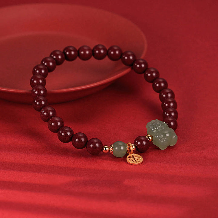 Buddha Stones 925 Sterling Silver Year of the Dragon Natural Cinnabar Hetian Jade Dragon Fu Character Ruyi As One Wishes Charm Blessing Bracelet - image 9