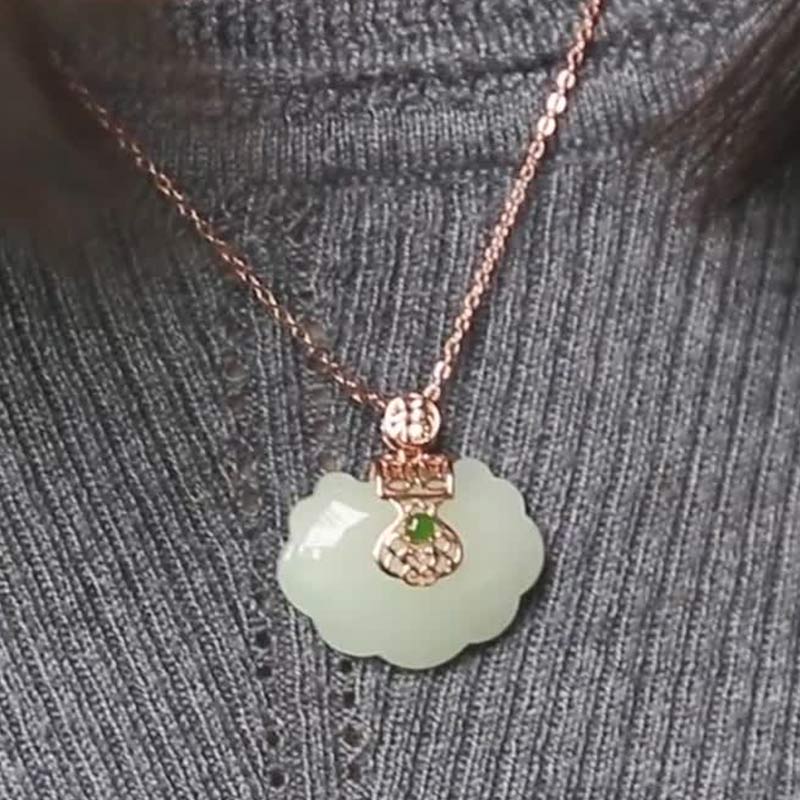 925 Sterling Silver White Jade Blessing Happiness Necklace Chain Pendant - image 4