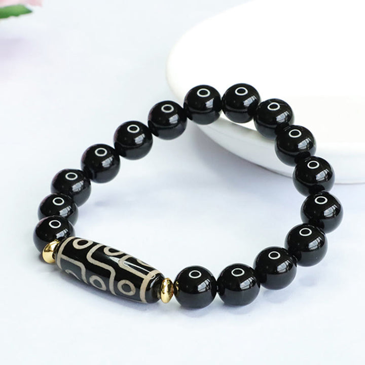 Buddha Stones Tibetan Nine-Eye Dzi Bead Black Onyx Power Bracelet - image 5