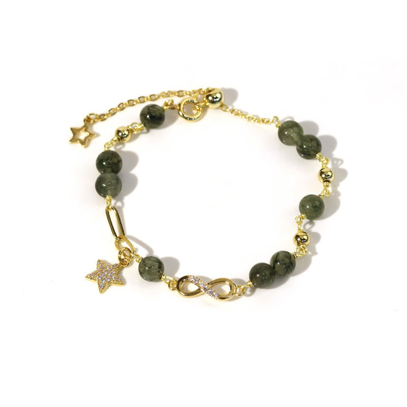 Buddha Stones 14K Gold Green Rutilated Quartz Möbius Loop Eternal Love Star Protection Bracelet - Dark Green Rutilated Quartz(Wrist Circumference 14-15cm) - image 2