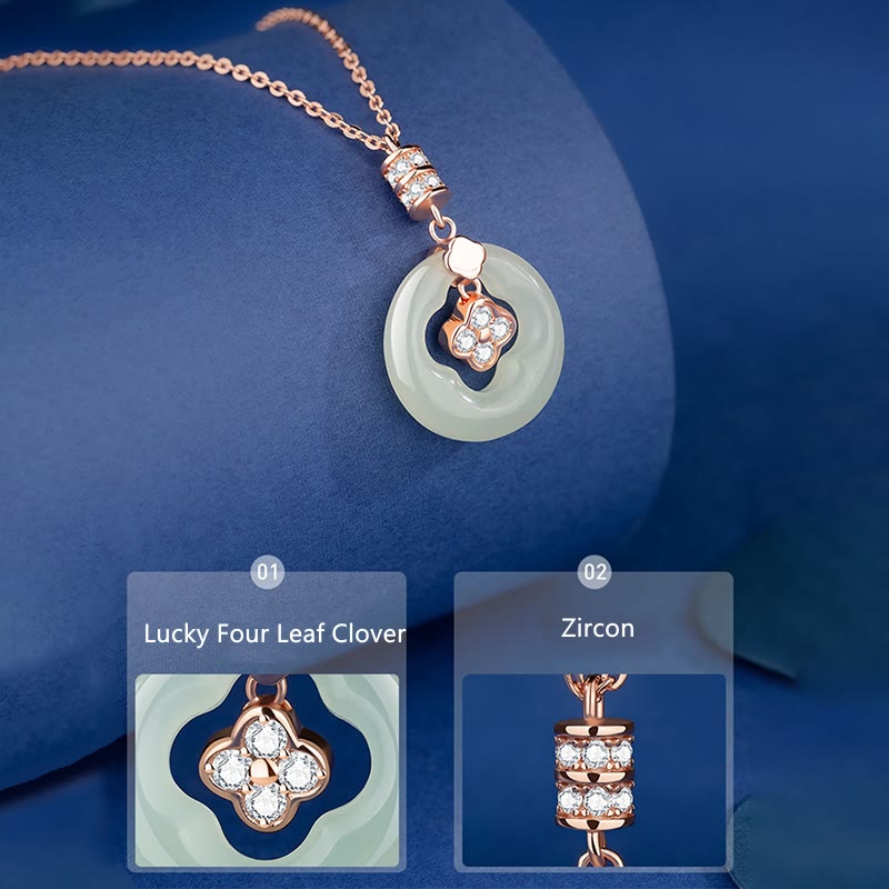 Buddha Stones 925 Sterling Silver Natural Hetian Jade Lucky Four Leaf Clover Zircon Necklace Pendant With Gift Box - image 4