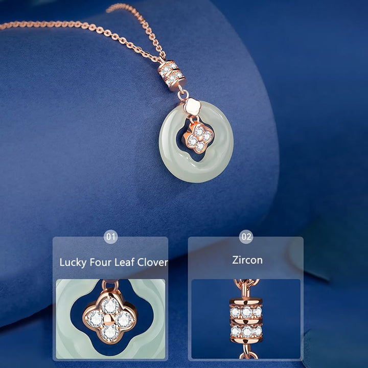Buddha Stones 925 Sterling Silver Natural Hetian Jade Lucky Four Leaf Clover Zircon Necklace Pendant With Gift Box - image 4