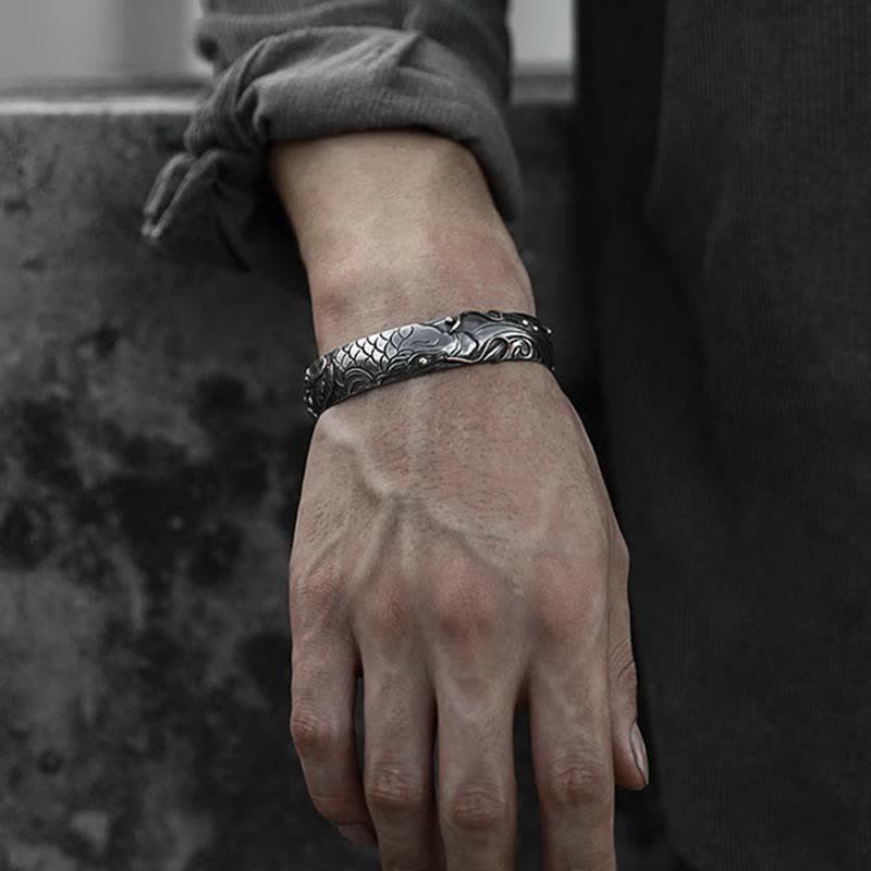 Buddha Stones 999 Sterling Silver 990 Gold Koi Fish Luck Wealth Success Bracelet Bangle - image 3