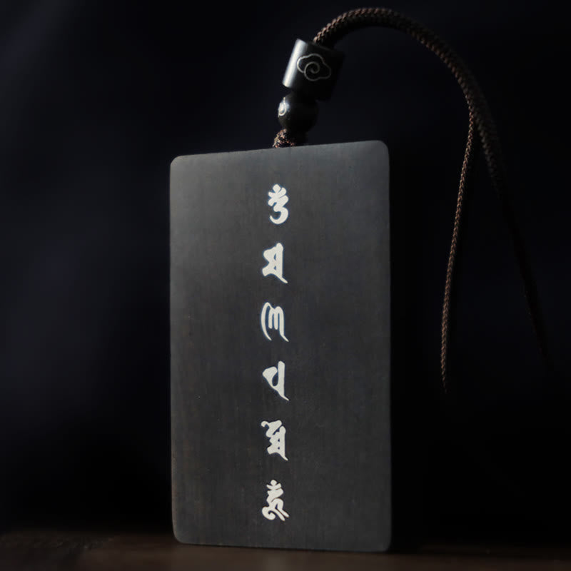 Buddha Stones 999 Sterling Silver Small Leaf Red Sandalwood Ebony Wood Om Mani Padme Hum Inlaid Protection Necklace Pendant - image 16