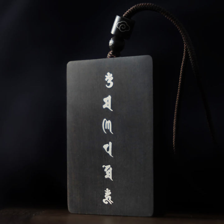 Buddha Stones 999 Sterling Silver Small Leaf Red Sandalwood Ebony Wood Om Mani Padme Hum Inlaid Protection Necklace Pendant - image 16