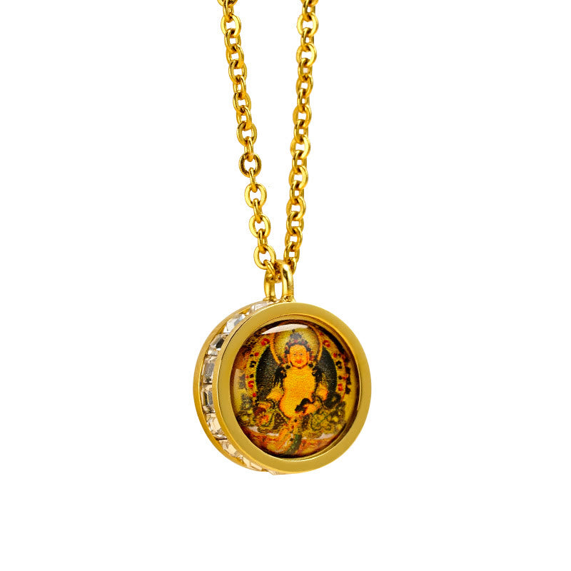 Buddha Stones Tibetan Yellow God Of Wealth Green Tara Buddha Serenity Titanium Steel Necklace Pendant - image 8