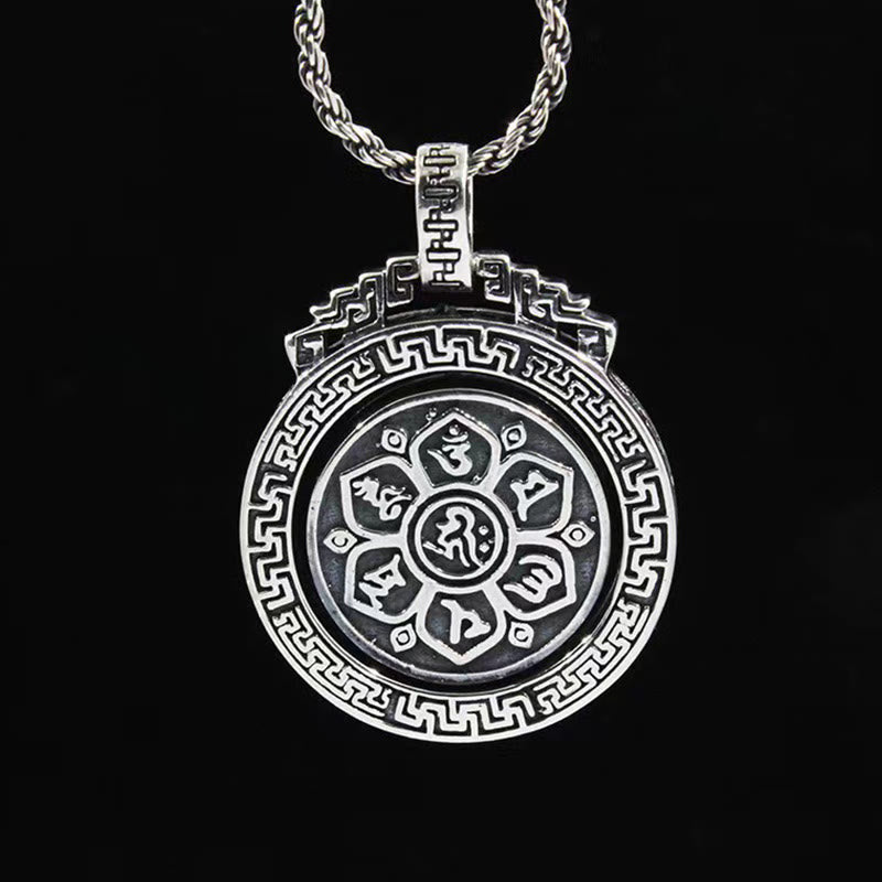 Buddha Stones Tibetan Om Mani Padme Hum Double Dorje Vajra Rotatable Purity Peace Necklace Pendant - image 4