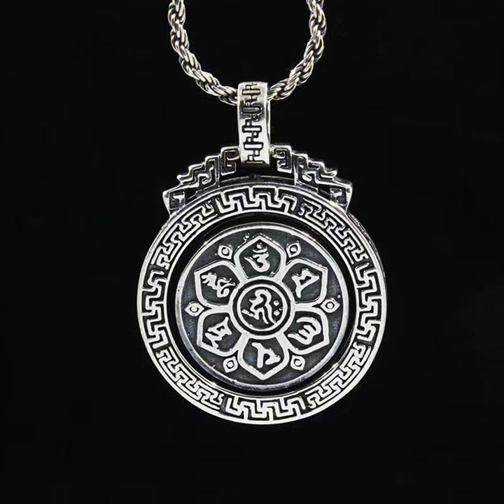 Buddha Stones Tibetan Om Mani Padme Hum Double Dorje Vajra Rotatable Purity Peace Necklace Pendant - image 4