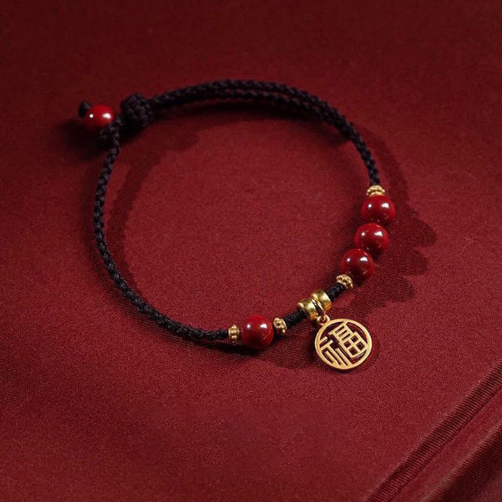 Buddha Stones Cinnabar Bead Fu Character Charm Blessing Braided String Bracelet - Emperor Cinnabar - image 6