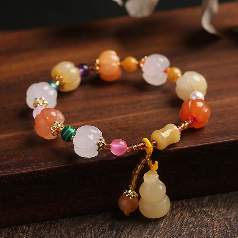 Buddha Stones Natural Golden Silk Jade Crystals Gourd Pixiu Pumpkin Beads Wealth Charm Bracelet - Golden Silk Jade&Gourd - image 0