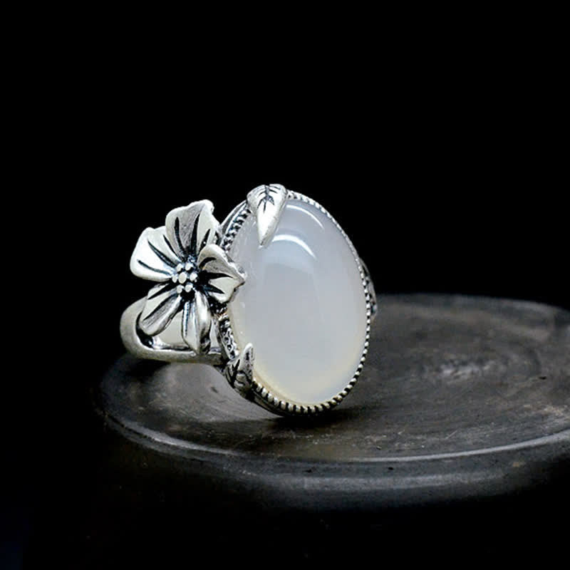Buddha Stones 990 Sterling Silver Natural Chalcedony Plum Positive Harmony Ring - 61.9-64.1mm - image 0