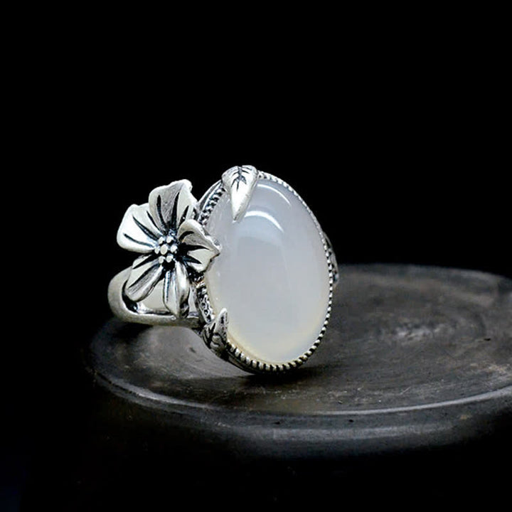 Buddha Stones 990 Sterling Silver Natural Chalcedony Plum Positive Harmony Ring - 61.9-64.1mm - image 0