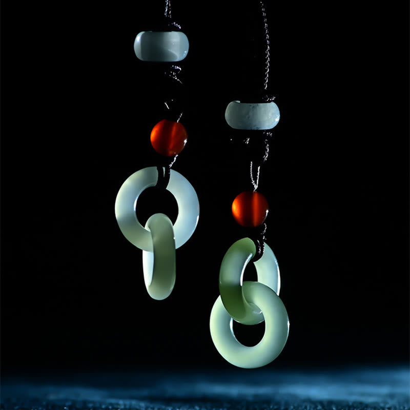 Buddha Stones Natural Hetian Cyan Jade White Jade Double Peace Buckle Success Necklace Pendant - image 5