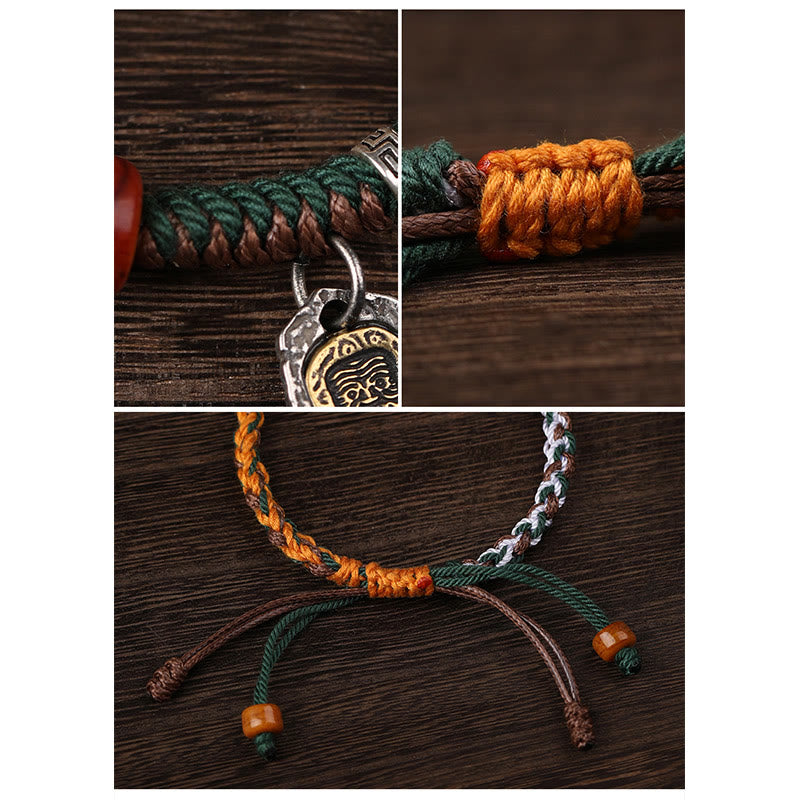 Buddha Stones Handmade Tibetan Silver 925 Sterling Silver Zakiram Goddess of Wealth Camel Bone Protection Braided Bracelet - image 17