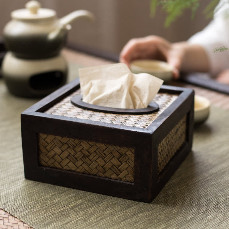 Handmade Bamboo Woven Wood Tissue Box Wooden Tissue Holder Wipes Boxes Decoration - image 3