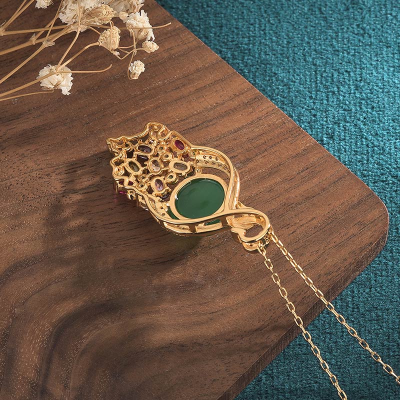 Buddha Stones Cyan Jade Success Necklace Chain Pendant - image 3