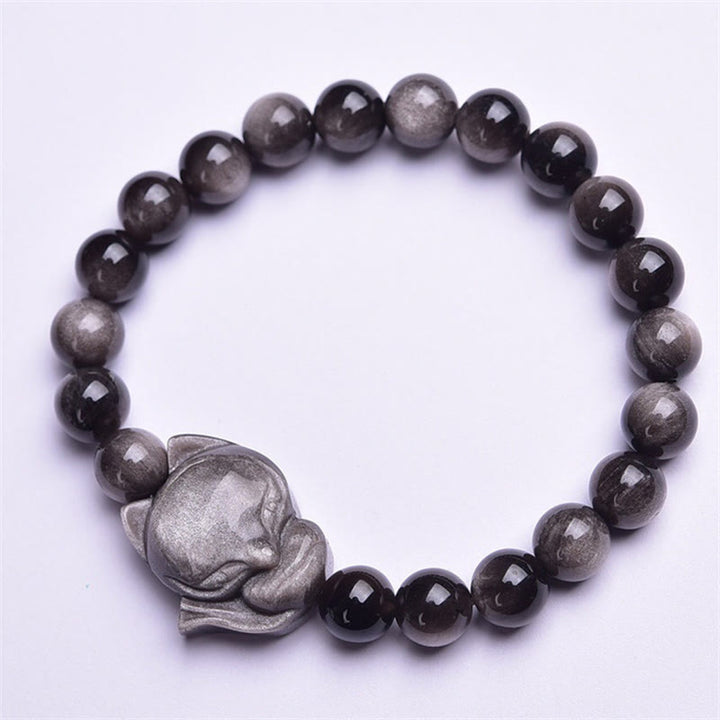 Buddha Stones Natural Silver Sheen Obsidian Fox Protection Bracelet - image 4