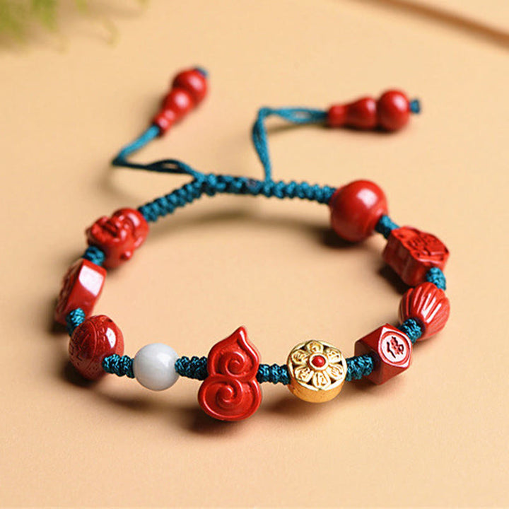 Buddha Stones Natural Cinnabar Gourd Om Mani Padme Hum Laughing Buddha Blessing String Bracelet - image 3