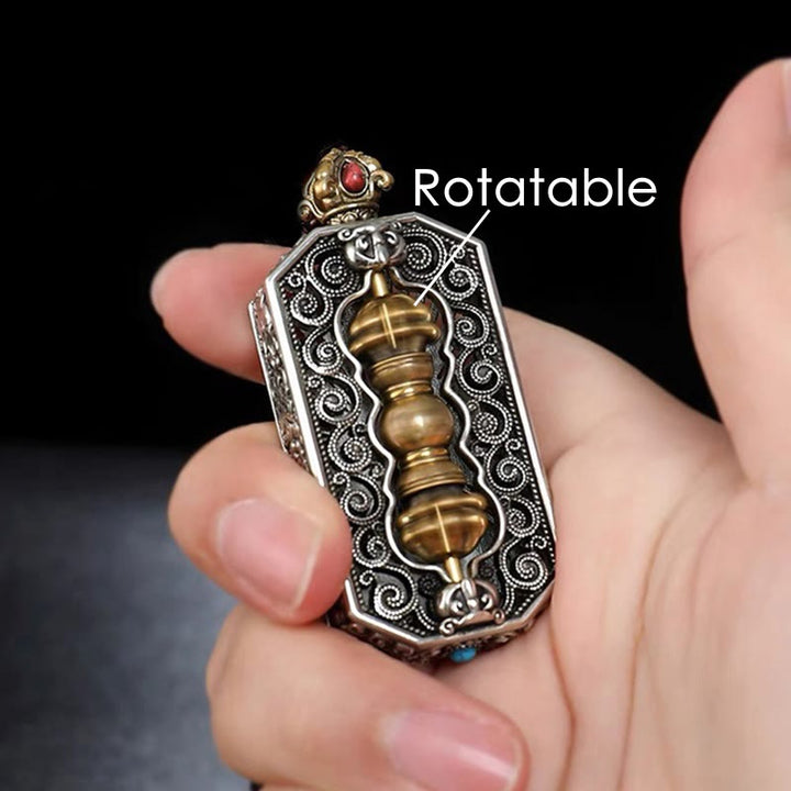 Buddha Stones Tibetan Om Mani Padme Hum Carved Dorje Vajra Rotatable Lotus Pattern Purity Rope Necklace Pendant - image 2