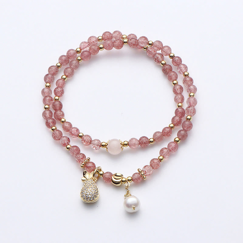 Buddha Stones Strawberry Quartz Money Bag Positive Charm Double Wrap Bracelet - image 4