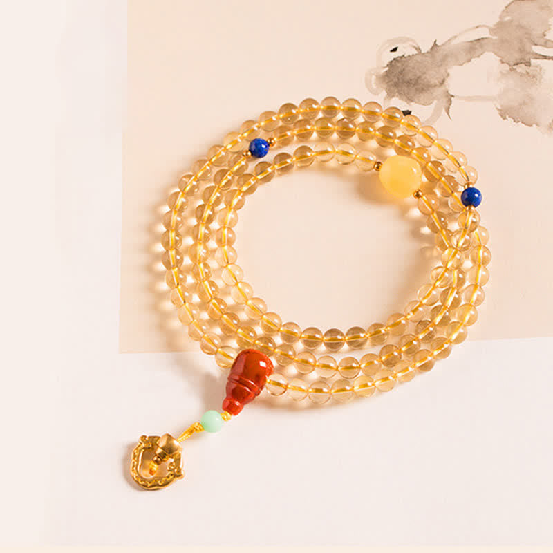 925 Sterling Silver 108 Mala Beads Natural Citrine Red Agate Amber Pleasure Charm Bracelet - image 7