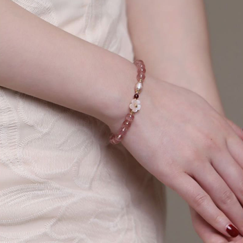 Buddha Stones Strawberry Quartz Peach Blossom Love Bracelet - image 9