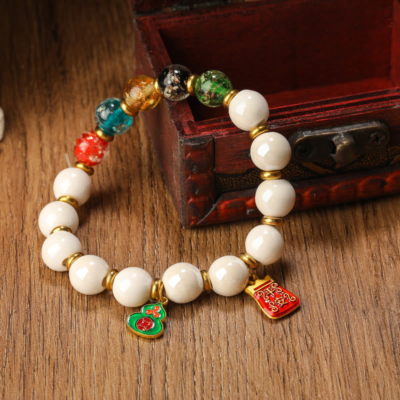Buddha Stones Tibetan Incense Ash Porcelain Luminous Fluorescent Liuli Glass Bead Gourd Copper Coin Charm Peace Bracelet - image 7