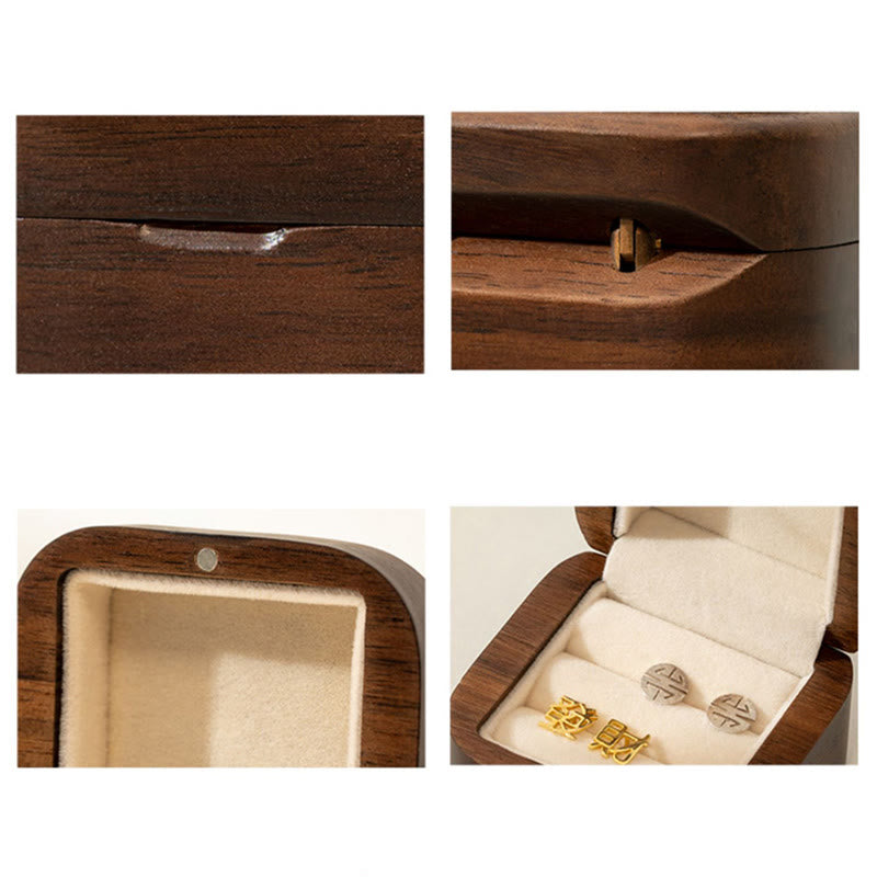 Retro Handmade Black Walnut Wood Ring Jewelry Storage Box Leaf Wooden Gift Box - image 6