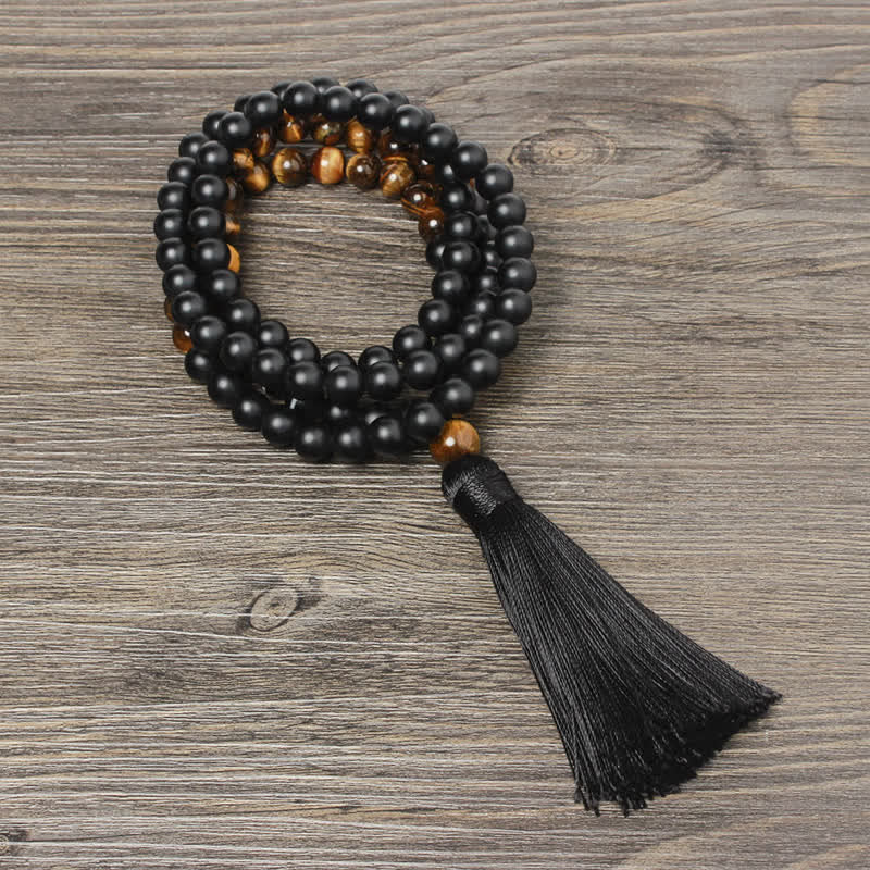 Buddha Stones Black Onyx Tiger Eye Fortune Bracelet Tassel Necklace Pendant - image 1