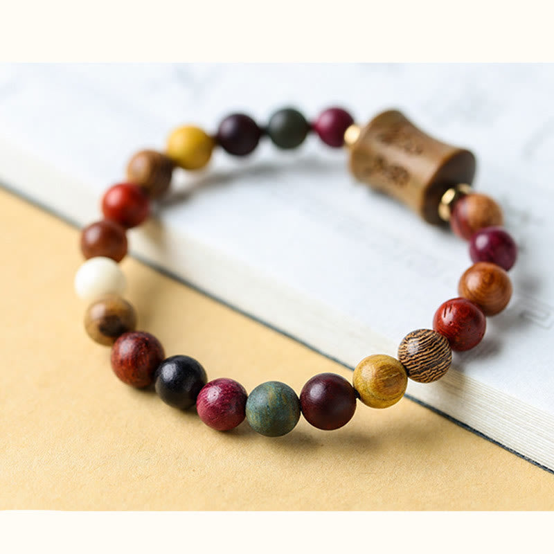 Buddha Stones Tibet Multicolored Sandalwood Om Mani Padme Hum Protection Bracelet - image 9