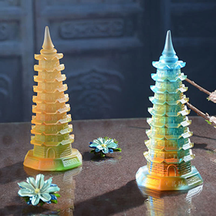Feng Shui Wenchang Tower Handmade Liuli Crystal Pagoda Art Piece Luck Home Office Decoration - image 3
